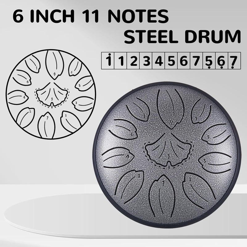TUOKING Steel Tongue Drum 6 Inch 11 Notes C Key Rain Drum for Adults and Beginners, Handpan Drum Sound Healing Musical Instrument Gift for Meditation, Yoga, Music Lovers(Silver) - Image 2